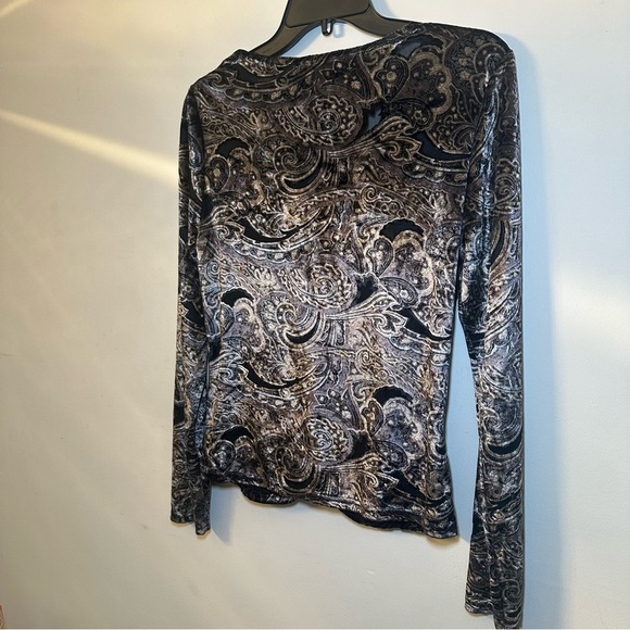 Context Black Gray Paisley Dark Romantic Velvet Burnout Whimsigoth Blouse Size M - Picture 10 of 16